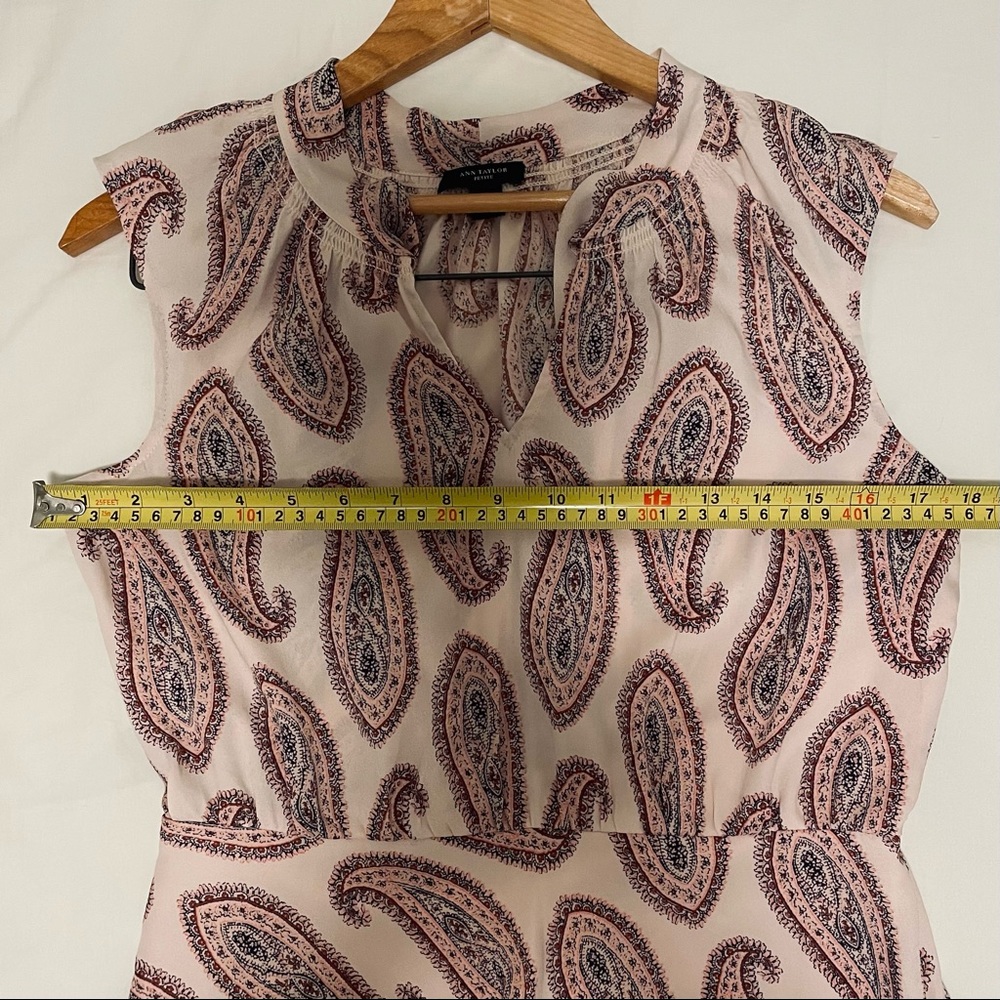 Ann Taylor Paisley Sleeveless Tie Neck Flowy Sheath Midi Dress - Picture 8 of 9